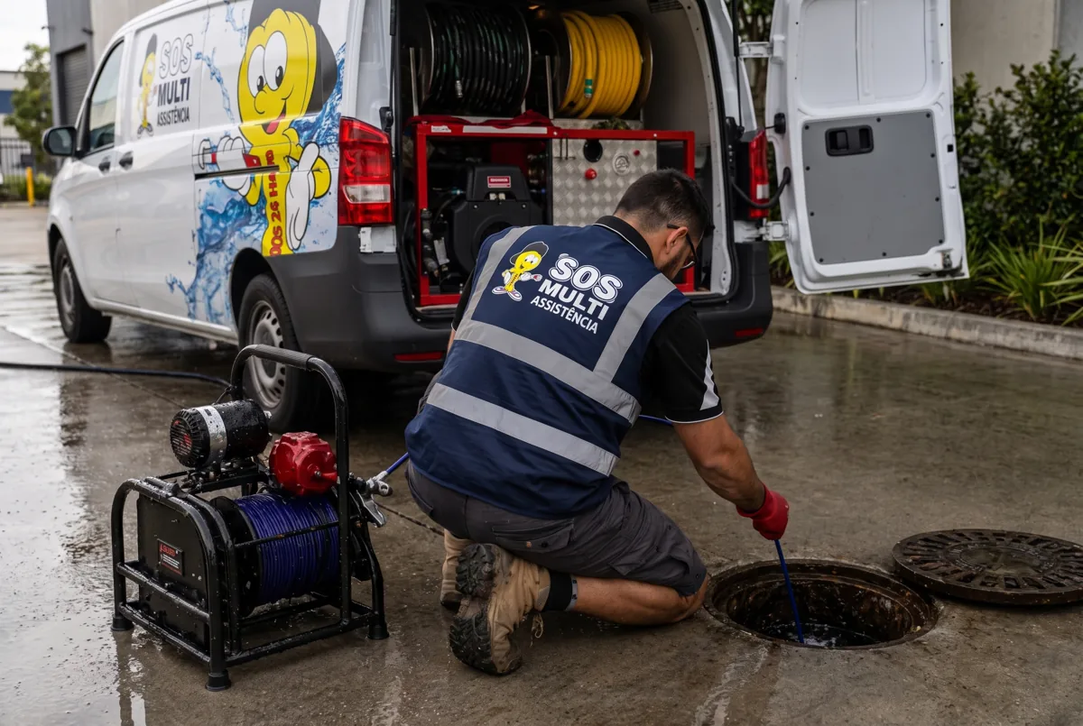 Clearing a mains drainage blockage